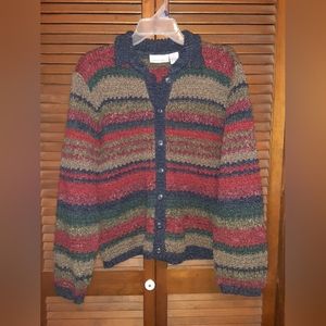 Womans Croft and Barrows Striped Multicolor Button Up Cardigan Sweater
